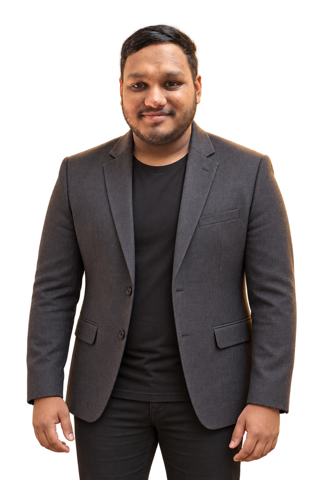 Professional portrait of Aniket Das in a charcoal blazer